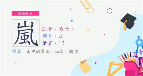 嵐字意思|字:嵐 (注音:ㄌㄢˊ,部首:山) 